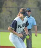  ?? ?? Paxon infielder Mackenzie Pitzer fields a ball at first base against Clay.