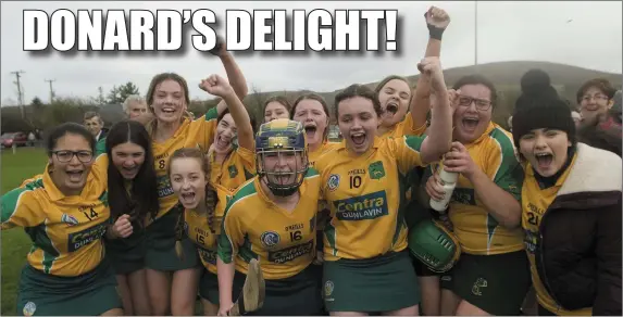  ??  ?? Donard-The Glen celebrate after winning the Under-16 ‘A’ camogie final.