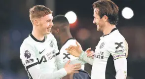  ?? — AFP file photo ?? Palmer (left) celebrates with Chelsea’s Ben Chilwell after the match against Crystal Palace.