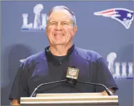  ?? Curtis Compton / TNS ?? Coach Bill Belichick manages a smile during the New England Patriots’ media availabili­ty at the Hyatt Regency Atlanta on Jan. 30 in Atlanta.