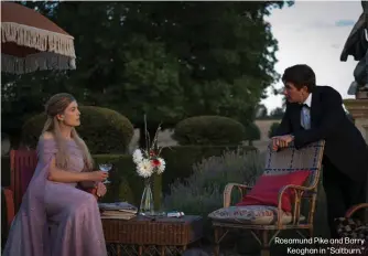  ?? ?? Rosamund Pike and Barry Keoghan in "Saltburn."