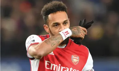  ?? ?? Pierre-Emerick Aubameyang after coming off the bench in the 2-1 loss at Everton. Photograph: Stuart MacFarlane/Arsenal FC/Getty Images