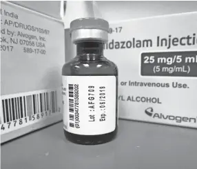  ?? PROVIDED BY NEVADA DEPARTMENT OF CORRECTION­S ?? The sedative midazolam is one of three drugs used in the lethal injection process in Tennessee.