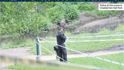  ??  ?? Police at the scene in Chadderton Hall Park