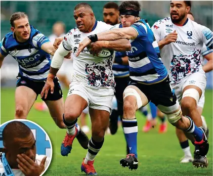  ?? PA/BT SPORT ?? Emotional Emotio day: Bristol’s Kyle Sinckler on the charge against Bath and (left) wiping away tears after the match as he discusses his Lions snub