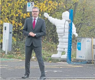  ??  ?? Finance Secretary Derek Mackay at the Michelin factory last week.