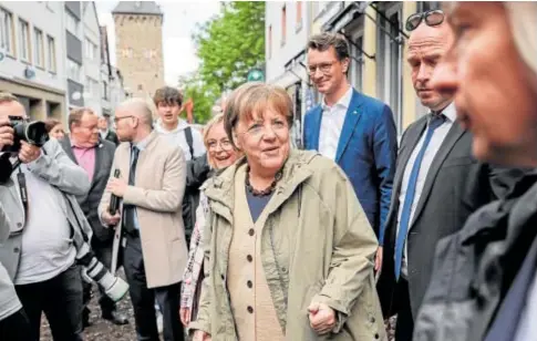  ?? // AFP ?? La canciller Angela Merkel, durante una visita en la localidad de Bad Münstereif­el en mayo de 2023