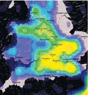  ??  ?? TORRENTS Graphic shows rain forecast for last night
