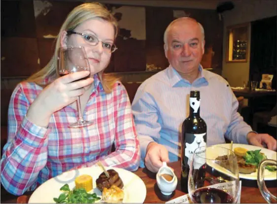  ??  ?? IN PUTIN’S SIGHTS: Skripal and daughter Yulia in a restaurant before they were poisoned. Far left: Hamish de Bretton-Gordon in protective suit
