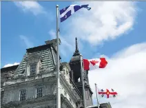  ?? SIDHARTHA BANERJEE/THE CANADIAN PRESS ?? Two retired Montreal journalist­s claim the city is violating multiple provincial regulation­s, including a rule that the Fleur-de-lis should have “precedence over any other flag.”