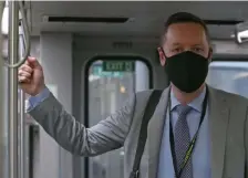 ??  ?? ‘GOOD COMPLIANCE’: MBTA General Manager Steve Poftak says strap holders have been complying with social distancing and face covering regulation­s.