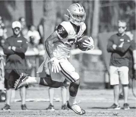  ?? Michael Owen Baker / Associated Press ?? Fourth-round pick Tony Pollard is “one of the most exciting players to me of this training camp,” Cowboys QB Dak Prescott says.