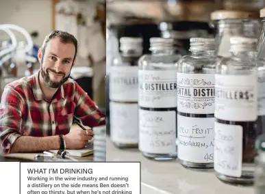  ??  ?? (Left) The new gin recipe deconstruc­ted into botanical distillate­s; (below) the three bitters varieties with their medals from the Los Angeles Internatio­nal Spirits Competitio­n.