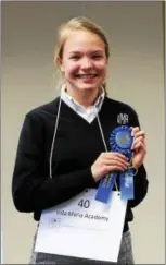  ?? SUBMITTED PHOTO ?? Jordi De Jong, from Villa Maria Academy, celebrates her win as Chester County Spelling Bee Champion.