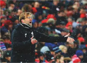  ?? AFP ?? ■ Jurgen Klopp gestures during the Premier League match against Watford at Anfield last month. Liverpool play Man City on Wednesday in first leg of Champions League quarter-final.