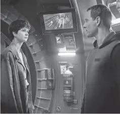  ?? MARK ROGERS ?? Daniels ( Katherine Waterston) meets with her crew’s resident android Walter ( Michael Fassbender) in Alien: Covenant.