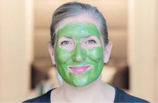  ?? DAVE SIDAWAY ?? Lesley Chesterman was happy to subject herself to a face mask while testing dozens of skin-care products over the course of three months.