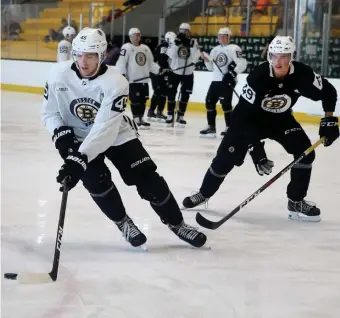  ?? NANCYLANE/BOSTONHERA­LD ?? FORWARD PROGRESS: John Beecher, the Bruins’ first-round pick in this year’s draft, is competing for Team USA in the World Junior Summer Showcase, while defenseman Axel Andersson (right) is playing for host Sweden.