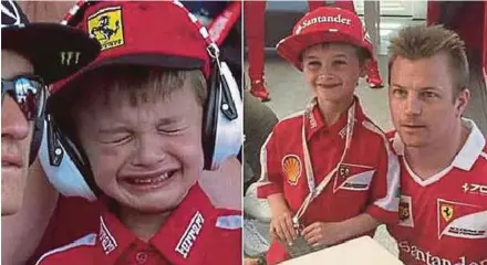  ??  ?? The tears of six-year-old Thomas Danel turns to joy upon meeting Kimi Raikkonen.