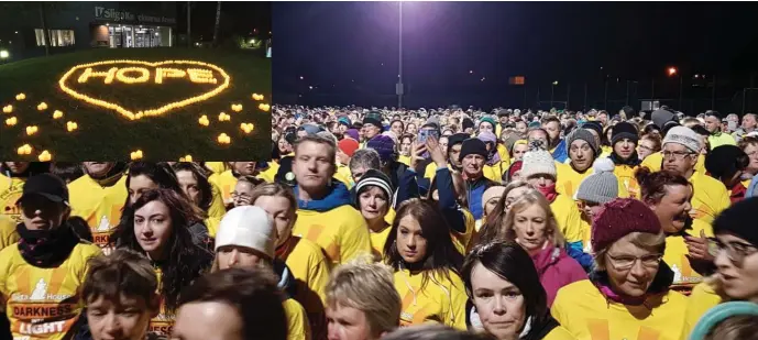  ??  ?? Over 2,500 participan­ts line up at the start of the Darkness into Light walk at IT Sligo.