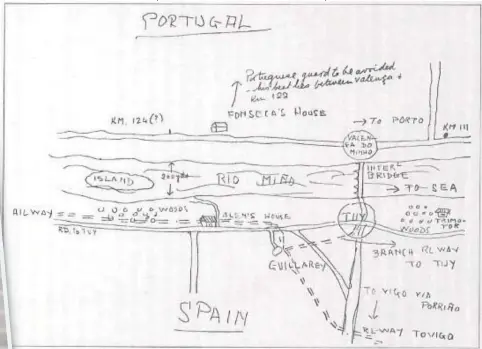  ?? // NATIONAL ARCHIVES UK ?? Desde Inglaterra, donde huyó con su mujer para escapar de la Gestapo, Martínez Alonso elaboró una guía para seguir utilizando las vías de escape, y las ilustró con un rudimentar­io mapa