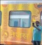  ?? FILE ?? A passenger taking selfie with Tejas Express.