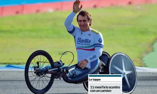  ?? (Epa, Ansa) ?? Il campione
Alex Zanardi, nel tondo la sua handbike dopo l’incidente di 11 mesi fa