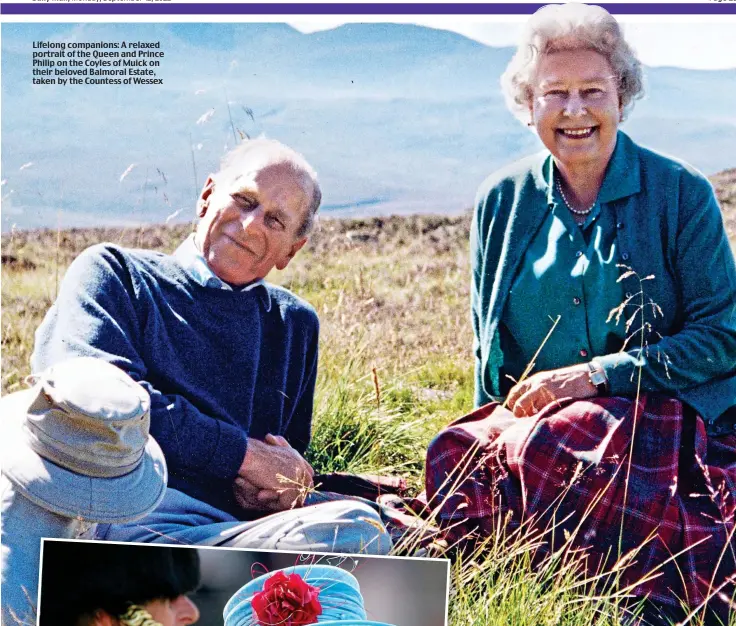  ?? ?? Lifelong companions: A relaxed portrait of the Queen and Prince Philip on the Coyles of Muick on their beloved Balmoral Estate, taken by the Countess of Wessex