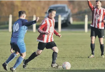  ??  ?? Sunderland West End (stripes) take on lowly Windscale in their last game a fortnight ago.