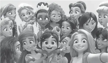  ?? DISNEY ?? Vanellope von Schweetz (Sarah Silverman, center bottom) shares a selfie with other Disney princesses.