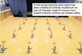  ??  ?? A new group exercise zone which has been created at Grimsby Auditorium as part of changes made to ensure Lincs Inspire’s leisure centres can reopen safely.