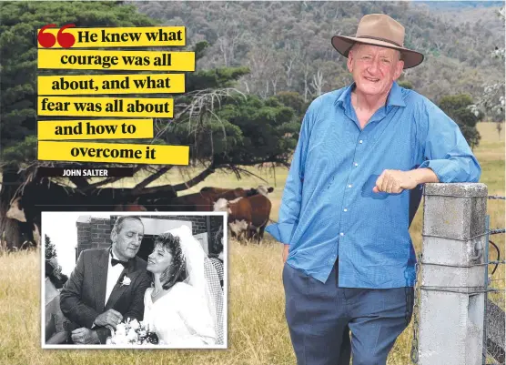  ?? Picture: DAVID GERAGHTY/THE AUSTRALIAN ?? ALWAYS SERVING: Former National Party leader and deputy PM Tim Fischer on his property in Mudgegonga, Victoria; ( inset), Tim Fischer at his wedding to Judy Brewer.