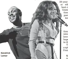  ?? SZA
PHOTOS BY GETTY IMAGES ?? Kendrick Lamar