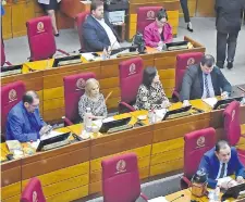  ?? ?? Los senadores expulsados del PLRA: Édgar López (i), Hermelinda Alvarenga, Noelia Cabrera y Dionisio Amarilla.