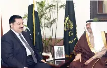  ??  ?? Saudi Deputy Defense Minister Mohammed bin Abdullah AlAysh with Pakistani Defense Minister Khurram Dastgir Khan in Islamabad on Tuesday. (Courtesy: Pakistan Ministry of Defense)