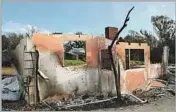  ??  ?? who farms as the Intuitive Forager, sits at right with worker César Ramírez. The Woolsey fire spread along treetops. Her home and more are gone.