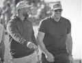  ?? ?? Jon Rahm, left, and JJ Watt play the first hole during Wednesday’s Annexus Pro-Am at TPC Scottsdale.