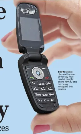  ??  ?? tiny: Mobile phones the size of car key fobs can be bought online for €40 and are being smuggled into prisons