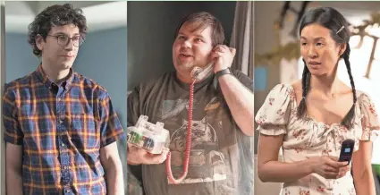  ?? ALI GOLDSTEIN/AMAZON ?? This combinatio­n of images shows cast members, from left, Rick Glassman, Albert Rutecki and Sue Ann Pien in separate scenes from the new Amazon Prime ensemble series “As We See It,” which follows three young people on the autism spectrum as they negotiate daily life.