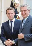  ?? Foto: L. Marin, afp ?? Macron (links) empfängt UN Flüchtling­s kommissar Grandi.