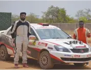  ??  ?? Younus Ilyas and co-driver Harish Gowda pose after winning the Sprint de Bengaluru on Sunday