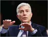  ?? AP PHOTO BY PABLO MARTINEZ MONSIVAIS ?? Supreme Court Justice nominee Neil Gorsuch gestures as he testifies on Capitol Hill in Washington, Tuesday at his confirmati­on hearing before the Senate Judiciary Committee.