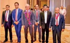  ?? ?? Deshamanya Mahesh Amalean, Chairman of MAS Holdings, Dr. Nandalal Weerasingh­e, Governor of Central Bank being welcome by CA Sri Lanka’s President Mr. Heshana Kuruppu, Vice President Mr. Tishan Subasinghe, outgoing President Mr. Sanjaya Bandara and CEO Mr. Asoka Piyadigama.