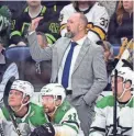  ?? CHRISTOPHE­R HANEWINCKE­L/USA TODAY SPORTS ?? Dallas Stars coach Peter DeBoer yells from the bench during a game against the Nashville Predators on Oct. 13.