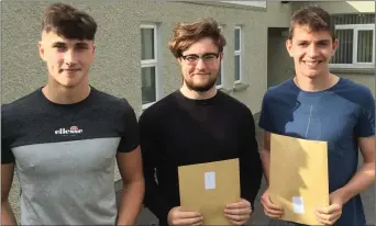  ??  ?? Eoin Geaney, Diarmuid O’Sullivan and Darragh O’Keeffe got their results at Coláiste Treasa, Kanturk.