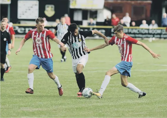  ?? ?? Sunderland West End (red/blue) in action last weekend against Boldon CA.