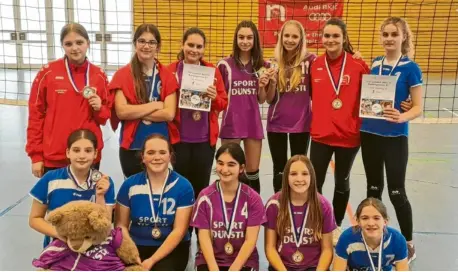  ?? Foto: Andre Wegner ?? Strahlende Gesichter: Gold und Bronze lautete die stolze Bilanz der beiden U15-Mannschaft­en des TSV Neuburg beim Ranking-Turnier in der Parkbadhal­le.