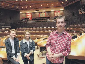  ??  ?? Chairman of Sunderland Youth Parliament Tom Crawford, front, with Tom Newton and Rachel Krajovska.