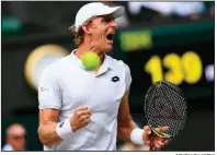  ?? AP/GLYN KIRK ?? Kevin Anderson celebrates winning a point from John Isner during their Wimbledon men’s singles semifinal match Friday in London. Anderson won the longest Centre Court match in history, edging Isner 7-6 (6), 6-7 (5), 6-7 (9), 6-4, 26-24 in a match that lasted more than 6½ hours.