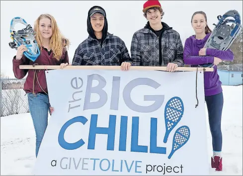  ?? LAWRENCE POWELL ?? Jasmine Brushett, Mitchell Carey, Kendall Kerr, and Brittney Shermetta hold the Big Chill sign that will be displayed at the bottom of the Twin Oaks ski hill Feb. 18 during the Big Chill, a fundraiser through Give to Live, a national foundation. Funds...